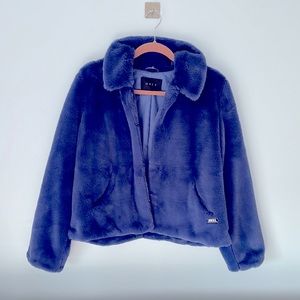 Beautiful faux fur vibrant blue OBEY jacket.